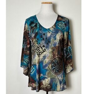 Dressbarn Womens Y2K V Neck Tunic Top Large Whimsigoth Bell Flutter Sleeve USA